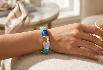 Luxury Gold-Tone Marble Resin Hinged Bangle Bracelet for Women | Elegant Statement Kada