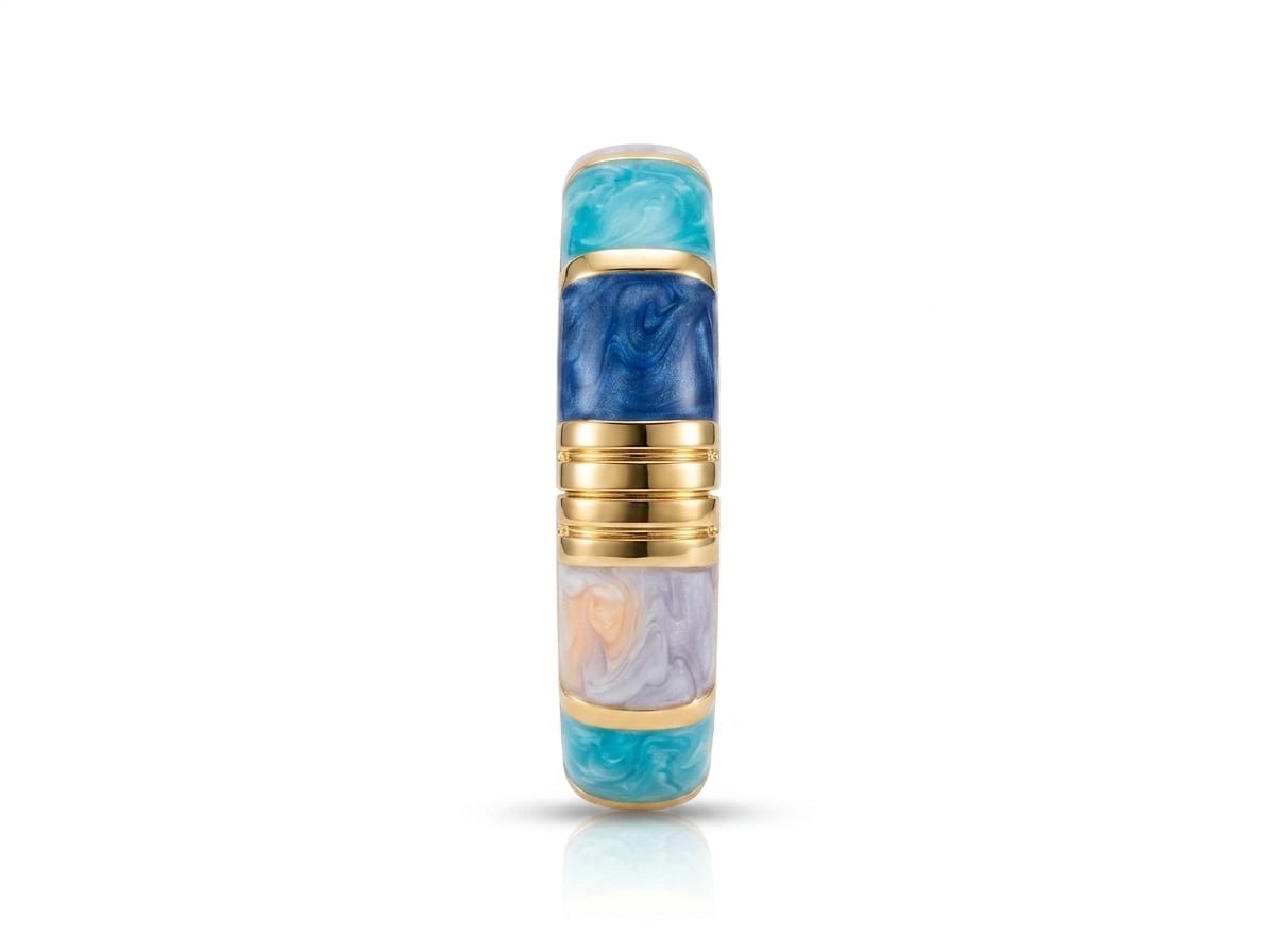 Luxury Gold-Tone Marble Resin Hinged Bangle Bracelet for Women | Elegant Statement Kada