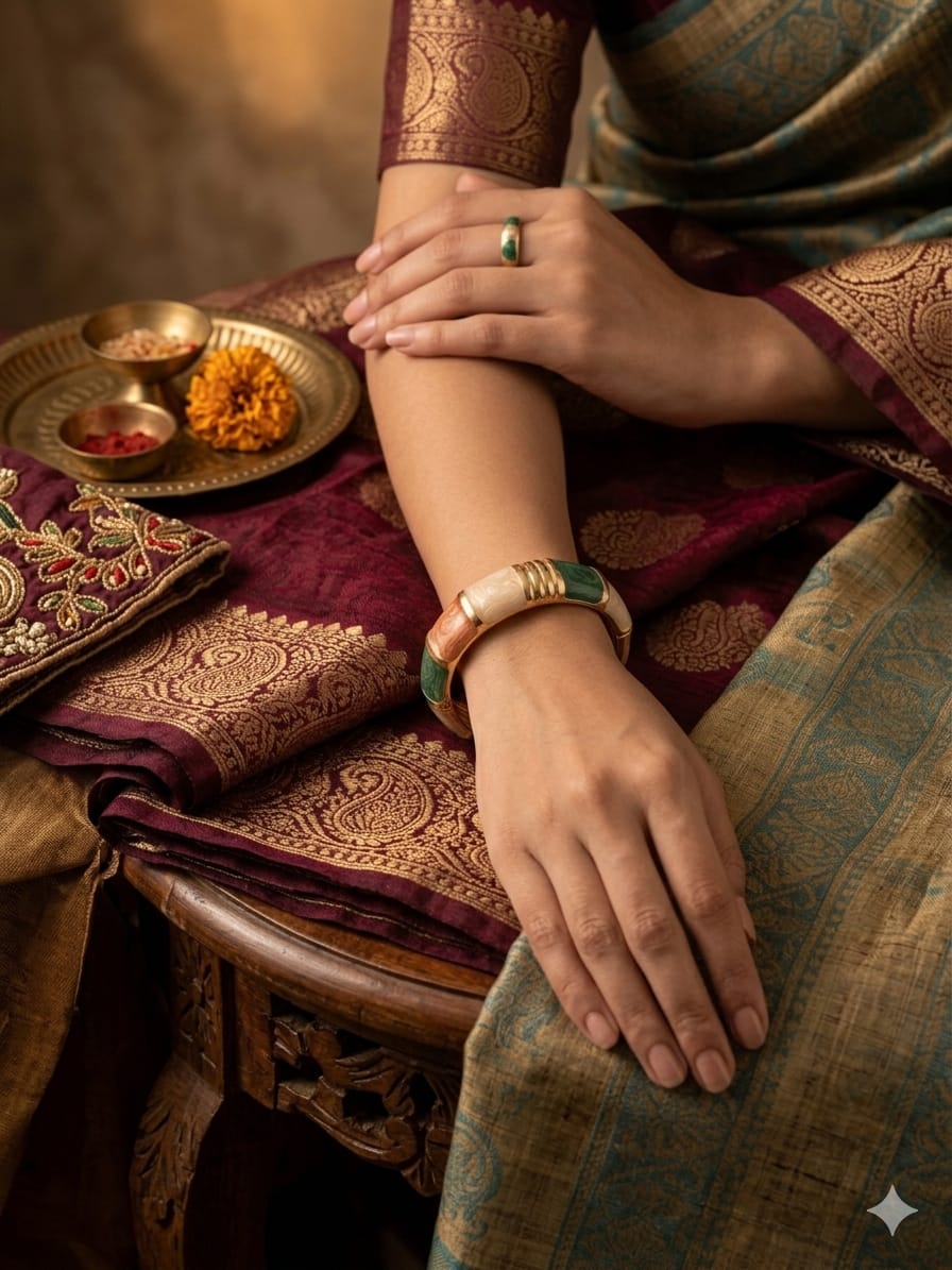 Luxury Gold-Tone Marble Resin Hinged Bangle Bracelet for Women | Elegant Statement Kada
