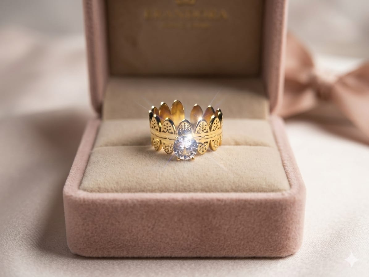 Luxury Crown Ring for Women | Gold Plated Adjustable Crystal Ring | Royal Statement Band Ring | Elegant Fashion Jewelry Gift for Girls
