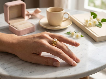 Luxury Crown Ring for Women | Gold Plated Adjustable Crystal Ring | Royal Statement Band Ring | Elegant Fashion Jewelry Gift for Girls