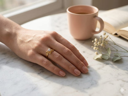 Elegant Gold Bow Ring for Women | Adjustable Crystal Statement Ring | Gold Plated Ribbon Design Ring | Fashion Jewelry Gift for Girls