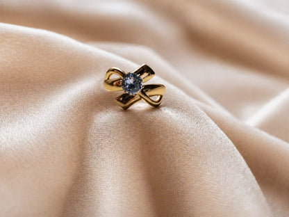Elegant Gold Bow Ring for Women | Adjustable Crystal Statement Ring | Gold Plated Ribbon Design Ring | Fashion Jewelry Gift for Girls