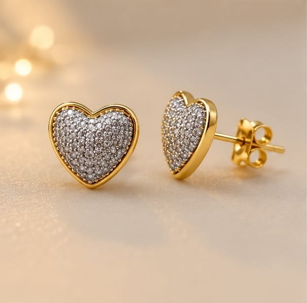 Luxury Heart Shape Crystal Stud Earrings for Women | Gold Plated Sparkling Love Heart Earrings | Elegant Fashion Jewelry Gift for Girls & Women