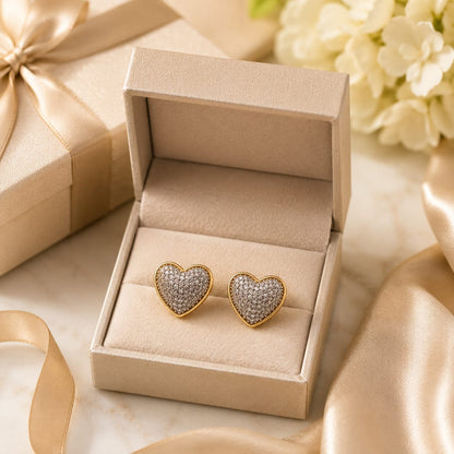 Luxury Heart Shape Crystal Stud Earrings for Women | Gold Plated Sparkling Love Heart Earrings | Elegant Fashion Jewelry Gift for Girls & Women
