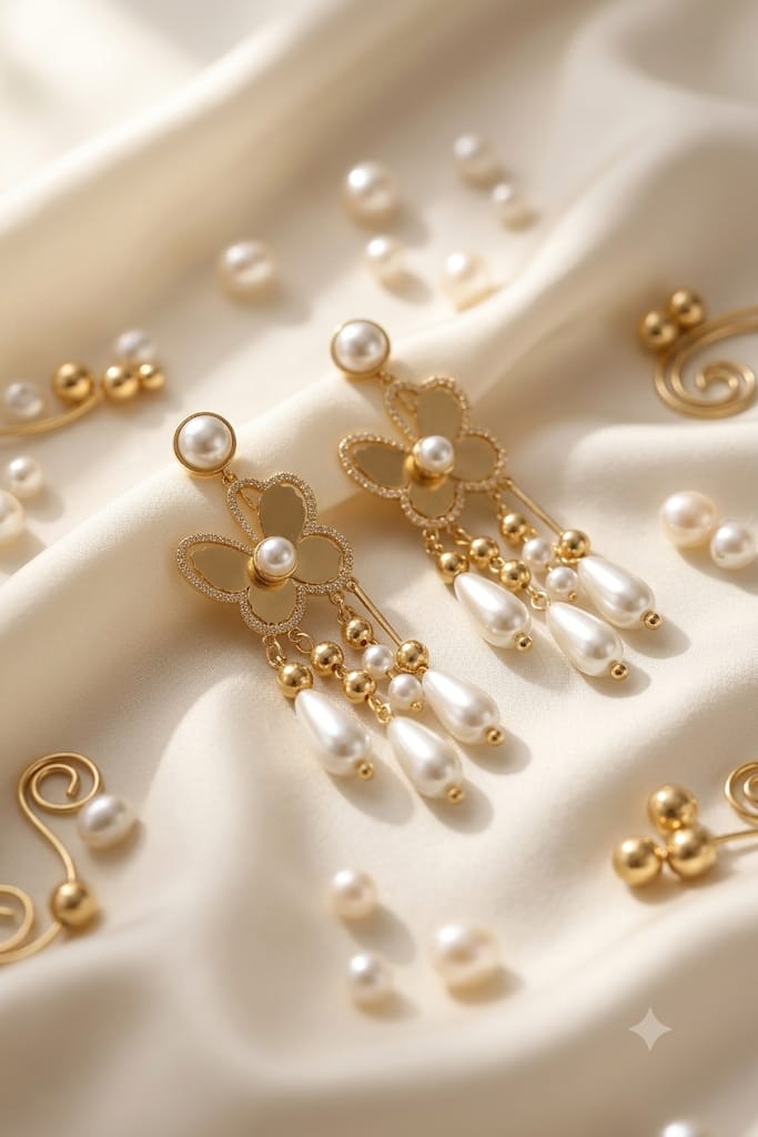 Luxury Gold Butterfly Pearl Drop Earrings for Women | Elegant Floral Dangle Earrings with Pearl Tassels | Korean Style Statement Jewelry for Party, Wedding & Gifting